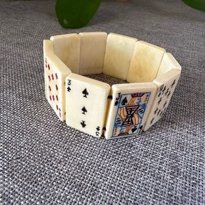Vintage Hand Painted Bone Playing Card Tiles Bracelet